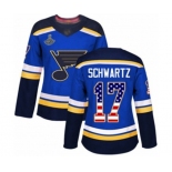 Women's St. Louis Blues #17 Jaden Schwartz Authentic Blue USA Flag Fashion 2019 Stanley Cup Champions Hockey Jersey