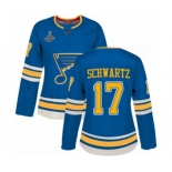 Women's St. Louis Blues #17 Jaden Schwartz Authentic Navy Blue Alternate 2019 Stanley Cup Champions Hockey Jersey