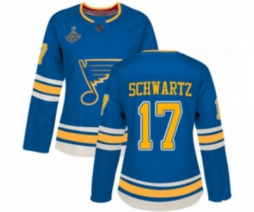 Women's St. Louis Blues #17 Jaden Schwartz Authentic Navy Blue Alternate 2019 Stanley Cup Champions Hockey Jersey