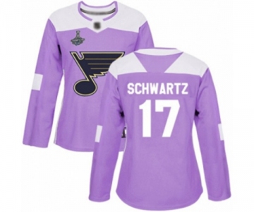 Women's St. Louis Blues #17 Jaden Schwartz Authentic Purple Fights Cancer Practice 2019 Stanley Cup Champions Hockey Jersey