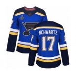 Women's St. Louis Blues #17 Jaden Schwartz Authentic Royal Blue Home 2019 Stanley Cup Champions Hockey Jersey