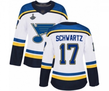 Women's St. Louis Blues #17 Jaden Schwartz Authentic White Away 2019 Stanley Cup Champions Hockey Jersey