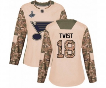 Women's St. Louis Blues #18 Tony Twist Authentic Camo Veterans Day Practice 2019 Stanley Cup Champions Hockey Jersey