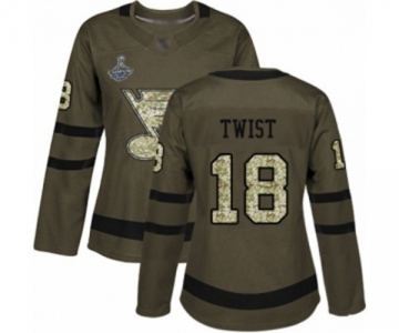 Women's St. Louis Blues #18 Tony Twist Authentic Green Salute to Service 2019 Stanley Cup Champions Hockey Jersey