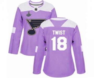 Women's St. Louis Blues #18 Tony Twist Authentic Purple Fights Cancer Practice 2019 Stanley Cup Champions Hockey Jersey