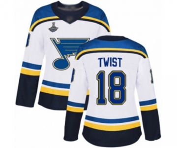 Women's St. Louis Blues #18 Tony Twist Authentic White Away 2019 Stanley Cup Champions Hockey Jersey