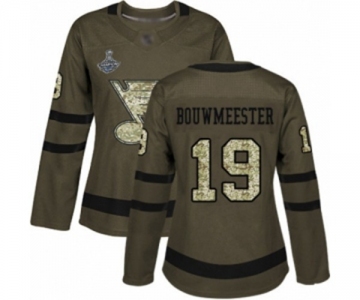 Women's St. Louis Blues #19 Jay Bouwmeester Authentic Green Salute to Service 2019 Stanley Cup Champions Hockey Jersey