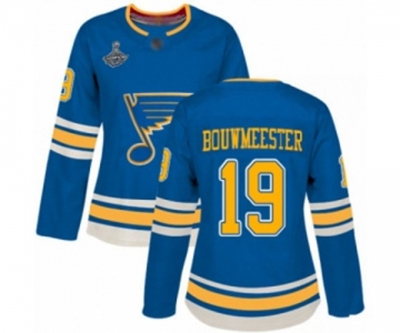 Women's St. Louis Blues #19 Jay Bouwmeester Authentic Navy Blue Alternate 2019 Stanley Cup Champions Hockey Jersey