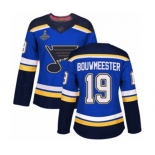 Women's St. Louis Blues #19 Jay Bouwmeester Authentic Royal Blue Home 2019 Stanley Cup Champions Hockey Jersey