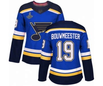 Women's St. Louis Blues #19 Jay Bouwmeester Authentic Royal Blue Home 2019 Stanley Cup Champions Hockey Jersey