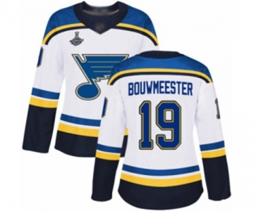 Women's St. Louis Blues #19 Jay Bouwmeester Authentic White Away 2019 Stanley Cup Champions Hockey Jersey