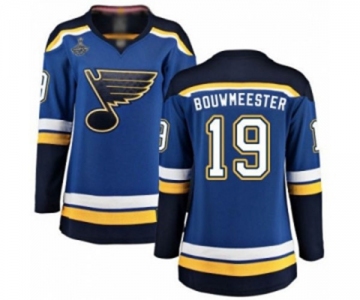 Women's St. Louis Blues #19 Jay Bouwmeester Fanatics Branded Royal Blue Home Breakaway 2019 Stanley Cup Champions Hockey Jersey