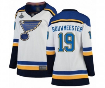 Women's St. Louis Blues #19 Jay Bouwmeester Fanatics Branded White Away Breakaway 2019 Stanley Cup Champions Hockey Jersey