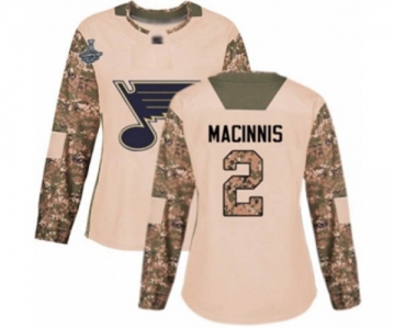 Women's St. Louis Blues #2 Al Macinnis Authentic Camo Veterans Day Practice 2019 Stanley Cup Champions Hockey Jersey