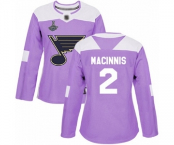 Women's St. Louis Blues #2 Al Macinnis Authentic Purple Fights Cancer Practice 2019 Stanley Cup Champions Hockey Jersey