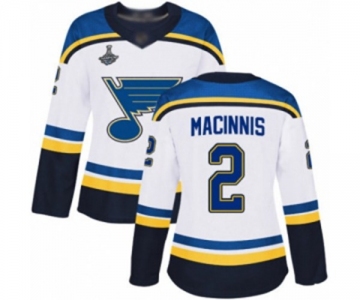 Women's St. Louis Blues #2 Al Macinnis Authentic White Away 2019 Stanley Cup Champions Hockey Jersey