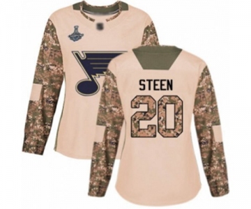 Women's St. Louis Blues #20 Alexander Steen Authentic Camo Veterans Day Practice 2019 Stanley Cup Champions Hockey Jersey