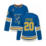 Women's St. Louis Blues #20 Alexander Steen Authentic Navy Blue Alternate 2019 Stanley Cup Champions Hockey Jersey