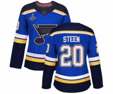 Women's St. Louis Blues #20 Alexander Steen Authentic Royal Blue Home 2019 Stanley Cup Champions Hockey Jersey