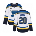 Women's St. Louis Blues #20 Alexander Steen Authentic White Away 2019 Stanley Cup Champions Hockey Jersey