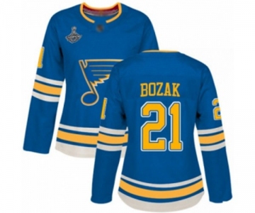 Women's St. Louis Blues #21 Tyler Bozak Authentic Navy Blue Alternate 2019 Stanley Cup Champions Hockey Jersey