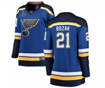 Women's St. Louis Blues #21 Tyler Bozak Fanatics Branded Royal Blue Home Breakaway 2019 Stanley Cup Champions Hockey Jersey