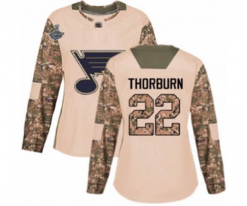 Women's St. Louis Blues #22 Chris Thorburn Authentic Camo Veterans Day Practice 2019 Stanley Cup Champions Hockey Jersey