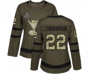 Women's St. Louis Blues #22 Chris Thorburn Authentic Green Salute to Service 2019 Stanley Cup Champions Hockey Jersey