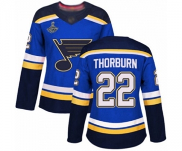 Women's St. Louis Blues #22 Chris Thorburn Authentic Royal Blue Home 2019 Stanley Cup Champions Hockey Jersey