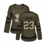 Women's St. Louis Blues #23 Dmitrij Jaskin Authentic Green Salute to Service 2019 Stanley Cup Champions Hockey Jersey