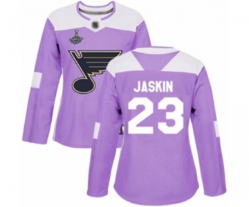 Women's St. Louis Blues #23 Dmitrij Jaskin Authentic Purple Fights Cancer Practice 2019 Stanley Cup Champions Hockey Jersey