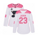 Women's St. Louis Blues #23 Dmitrij Jaskin Authentic White Pink Fashion 2019 Stanley Cup Champions Hockey Jersey