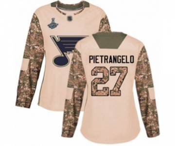 Women's St. Louis Blues #27 Alex Pietrangelo Authentic Camo Veterans Day Practice 2019 Stanley Cup Champions Hockey Jersey