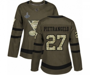 Women's St. Louis Blues #27 Alex Pietrangelo Authentic Green Salute to Service 2019 Stanley Cup Champions Hockey Jersey