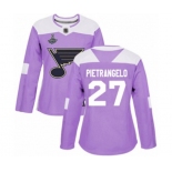 Women's St. Louis Blues #27 Alex Pietrangelo Authentic Purple Fights Cancer Practice 2019 Stanley Cup Champions Hockey Jersey