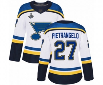 Women's St. Louis Blues #27 Alex Pietrangelo Authentic White Away 2019 Stanley Cup Champions Hockey Jersey