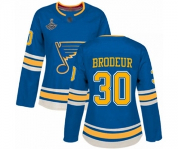 Women's St. Louis Blues #30 Martin Brodeur Authentic Navy Blue Alternate 2019 Stanley Cup Champions Hockey Jersey