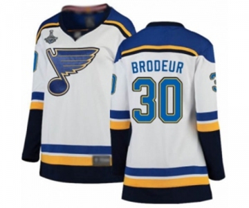 Women's St. Louis Blues #30 Martin Brodeur Fanatics Branded White Away Breakaway 2019 Stanley Cup Champions Hockey Jersey