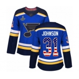 Women's St. Louis Blues #31 Chad Johnson Authentic Blue USA Flag Fashion 2019 Stanley Cup Champions Hockey Jersey