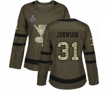 Women's St. Louis Blues #31 Chad Johnson Authentic Green Salute to Service 2019 Stanley Cup Champions Hockey Jersey