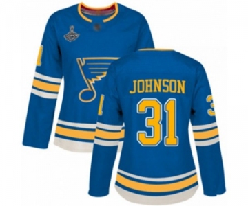 Women's St. Louis Blues #31 Chad Johnson Authentic Navy Blue Alternate 2019 Stanley Cup Champions Hockey Jersey