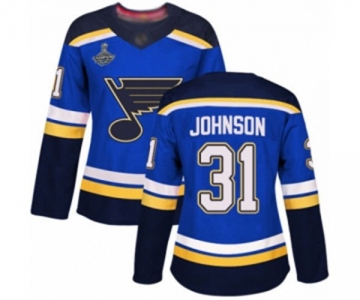 Women's St. Louis Blues #31 Chad Johnson Authentic Royal Blue Home 2019 Stanley Cup Champions Hockey Jersey