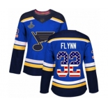 Women's St. Louis Blues #32 Brian Flynn Authentic Blue USA Flag Fashion 2019 Stanley Cup Champions Hockey Jersey