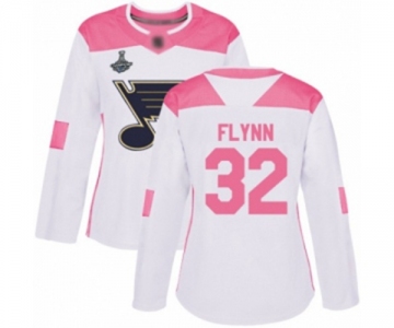 Women's St. Louis Blues #32 Brian Flynn Authentic White Pink Fashion 2019 Stanley Cup Champions Hockey Jersey