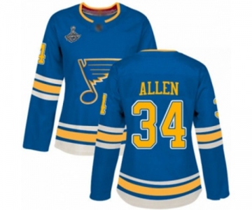 Women's St. Louis Blues #34 Jake Allen Authentic Navy Blue Alternate 2019 Stanley Cup Champions Hockey Jersey