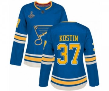 Women's St. Louis Blues #37 Klim Kostin Authentic Navy Blue Alternate 2019 Stanley Cup Champions Hockey Jersey