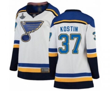 Women's St. Louis Blues #37 Klim Kostin Fanatics Branded White Away Breakaway 2019 Stanley Cup Champions Hockey Jersey