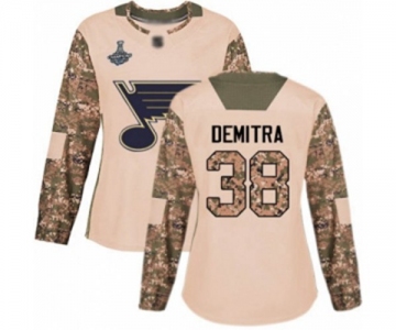 Women's St. Louis Blues #38 Pavol Demitra Authentic Camo Veterans Day Practice 2019 Stanley Cup Champions Hockey Jersey