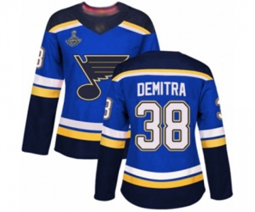 Women's St. Louis Blues #38 Pavol Demitra Authentic Royal Blue Home 2019 Stanley Cup Champions Hockey Jersey