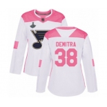 Women's St. Louis Blues #38 Pavol Demitra Authentic White Pink Fashion 2019 Stanley Cup Champions Hockey Jersey